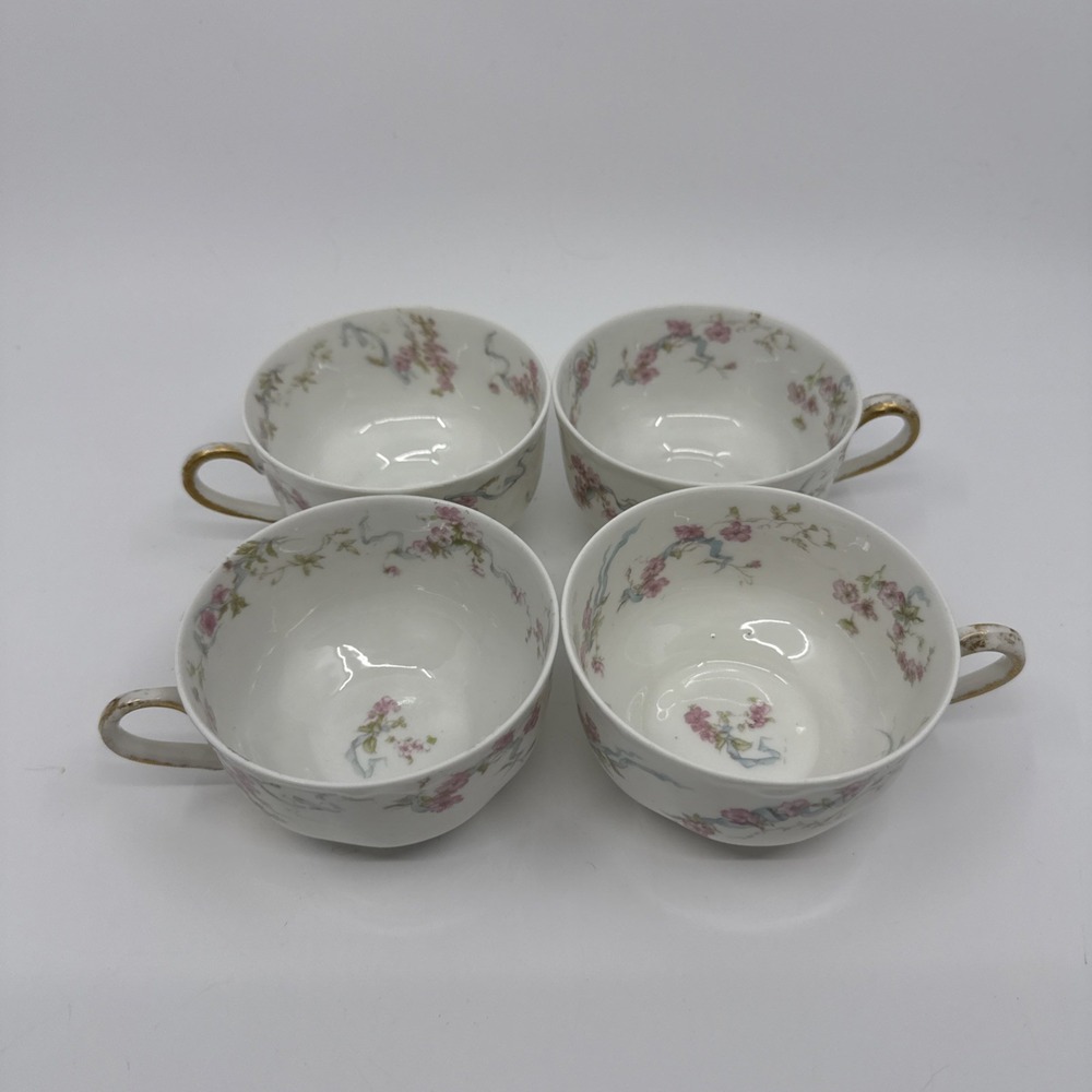 Antique Haviland Limoges France Pink Wild Rose Teacup 4 Inch Set Of 4